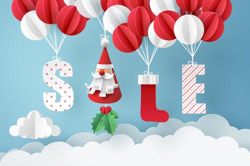 Cute paper balloons with christmas sale design vector
