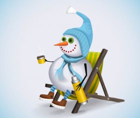 Cute snowman drinking water vector