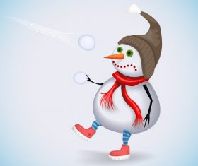 Cute snowman play snow vector 02