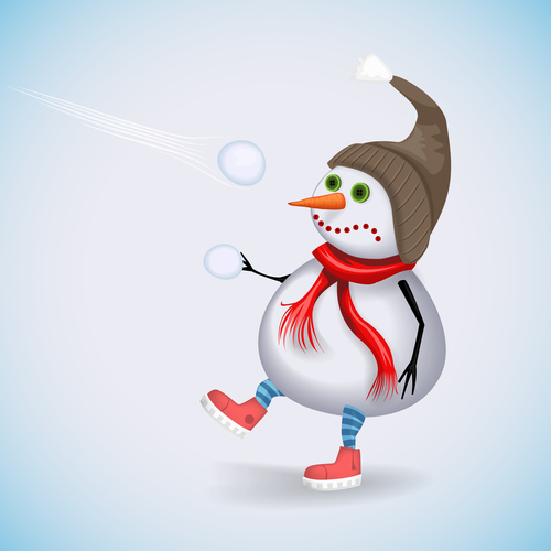Cute snowman play snow vector 02