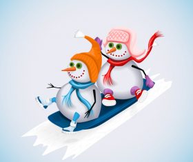 Cute snowman play snow vector 03