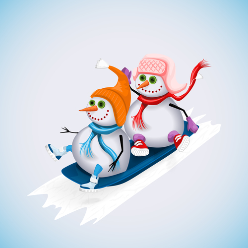 Cute snowman play snow vector 03