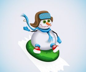 Cute snowman play snow vector 04