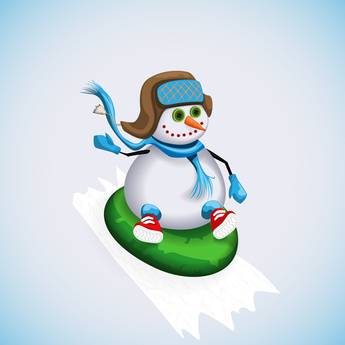Cute snowman play snow vector 04