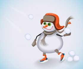 Cute snowman play snow vector 05