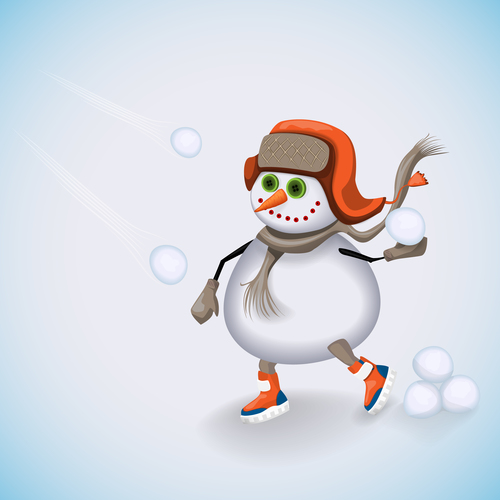 Cute snowman play snow vector 05