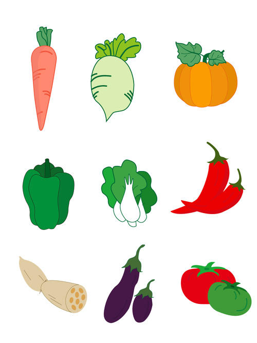 Daily vegetables flat vector graphic elements