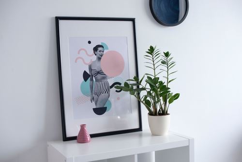 Decorative paintings and plants on the desktop Stock Photo