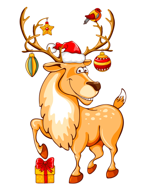 Deer with christmas baubles vector material 02