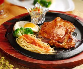 Delicious iron plate chicken set meal Stock Photo 03