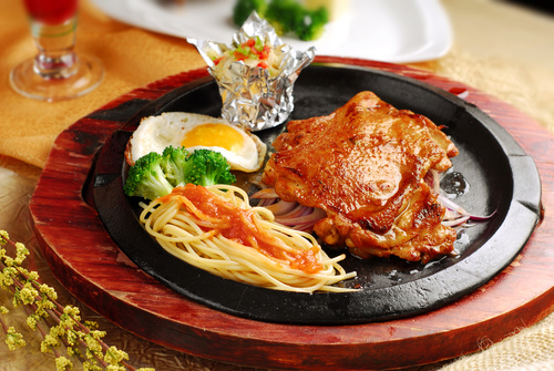 Delicious iron plate chicken set meal Stock Photo 03