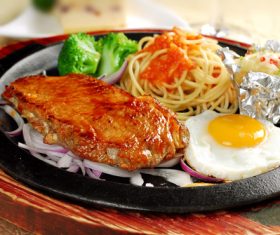 Delicious iron plate chicken set meal Stock Photo 04