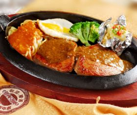 Delicious iron plate chicken set meal Stock Photo 06