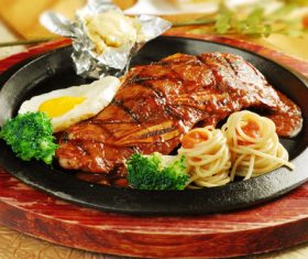 Delicious iron plate chicken set meal Stock Photo 07