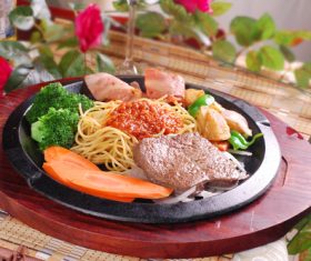 Delicious iron plate chicken set meal Stock Photo 08