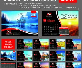 Desk calendar 2019 color vector template 01