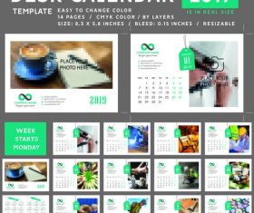 Desk calendar 2019 color vector template 02