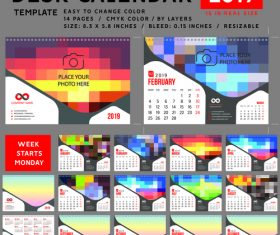 Desk calendar 2019 color vector template 04