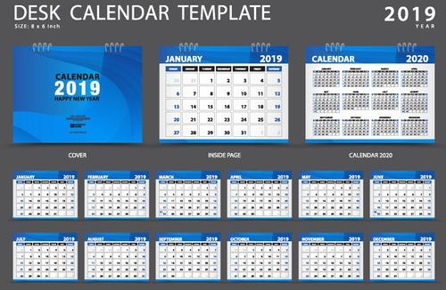 Desk calendar template 2019 vector material 01