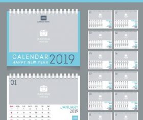 Desk calendar template 2019 vector material 02