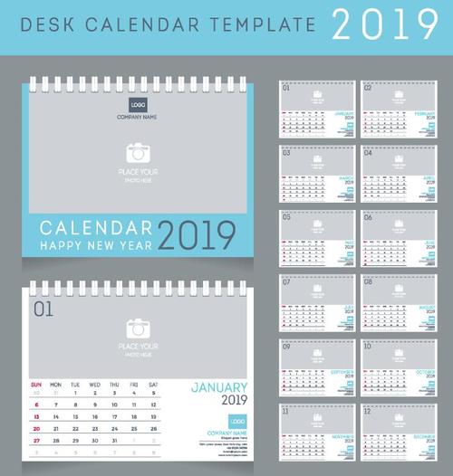 Desk calendar template 2019 vector material 02