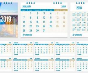 Desk calendar template 2019 vector material 03