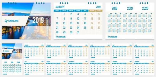 Desk calendar template 2019 vector material 03