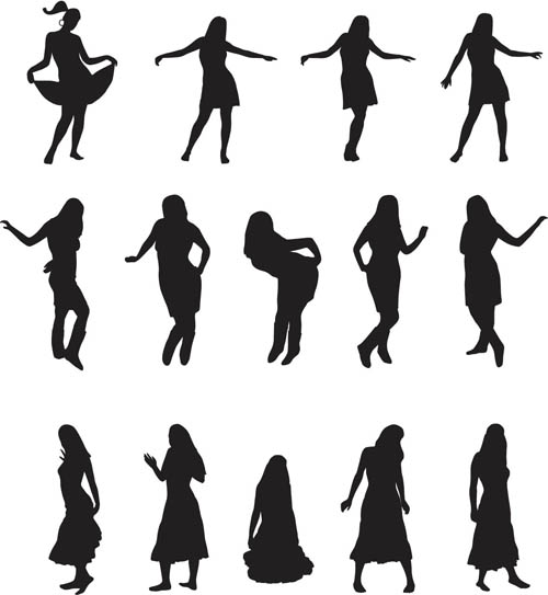Different Body in poses silhouette 1 vector set