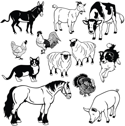 Different domestic animals silhouette 1 vector material