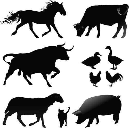 Different domestic animals silhouette 2 vectors material