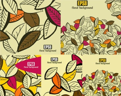 Different hand-painted leaves background vector design