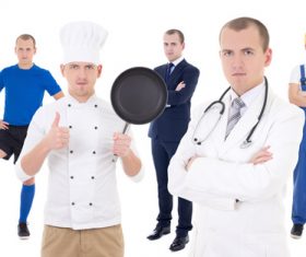 Different professional chefs and athletes doctors Stock Photo