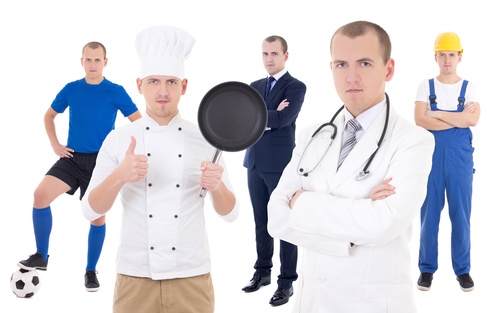 Different professional chefs and athletes doctors Stock Photo