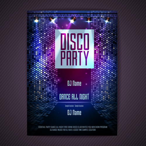 Disco party poster neon template vector 01