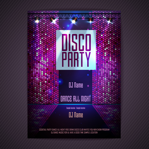 Disco party poster neon template vector 02