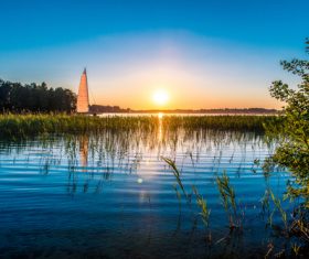 Emersed aquatic plants and sailing boats Stock Photo