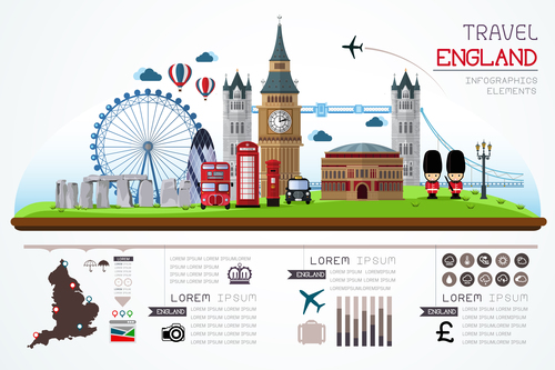 England travel infographic template vector