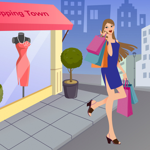 Fashion girl shopping vector illustration