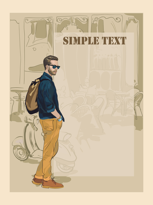 Fashion man with vintage background vector 02