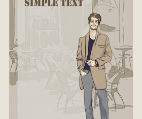 Fashion man with vintage background vector 03