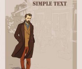 Fashion man with vintage background vector 04