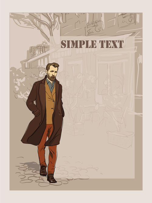 Fashion man with vintage background vector 04