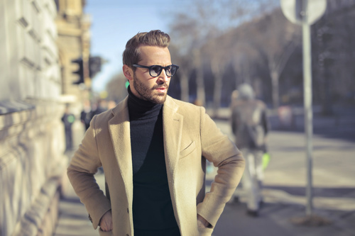 Fashion youth wearing camel coat Stock Photo 02