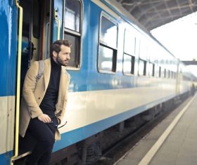 Fashion youth wearing camel coat Stock Photo 05