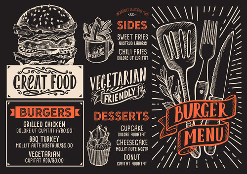 Fast food menu with blackboard background vector 01