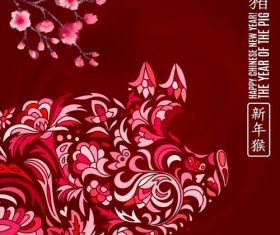 Floral pig with chinese 2019 new year vector 01