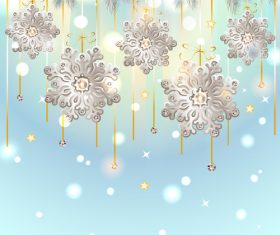 Floral snowflake with diamond christmas baubles vector