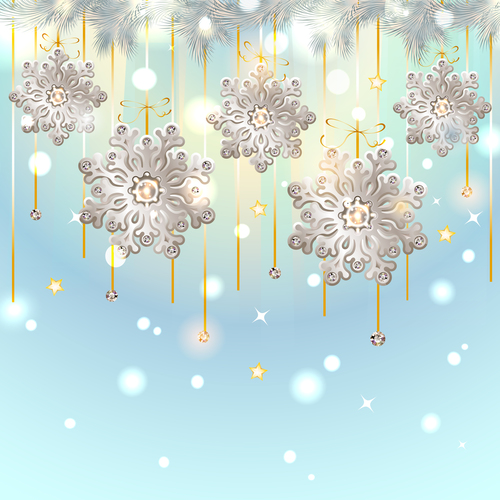 Floral snowflake with diamond christmas baubles vector