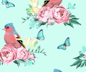 Flower and bird butterfly material vector background illustration