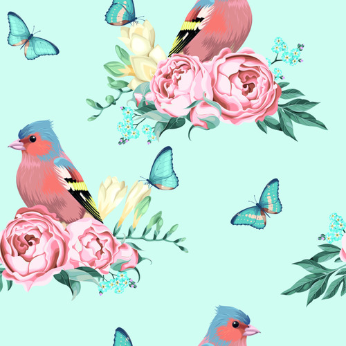 Flower and bird butterfly material vector background illustration
